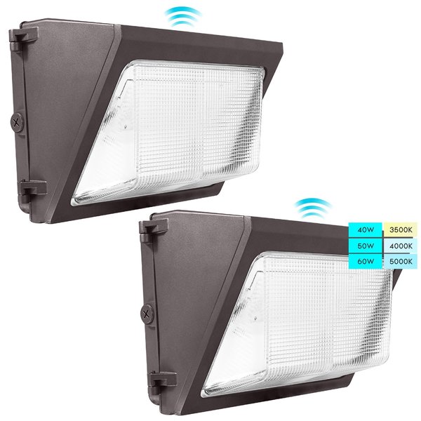Luxrite Dusk to Dawn LED Wall Pack Light 3 CCT Selectable 3500K-5000K 40/50/60W 6000/7500/9000LM IP65 2-Pack LR40530-2PK